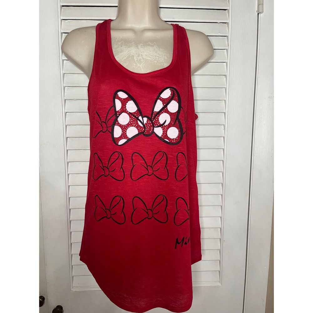 Disney Parks Minnie Mouse Red Bow Rhinestone  Knit Racerback Tank Top Medium NWT